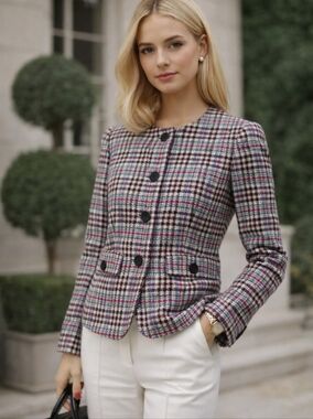 NWT Talbots houndstooth plaid wool blend blazer size 6